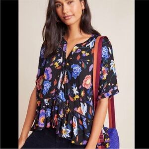Anthropologie Josie Dolman-Sleeved Black Floral Top
Size Large